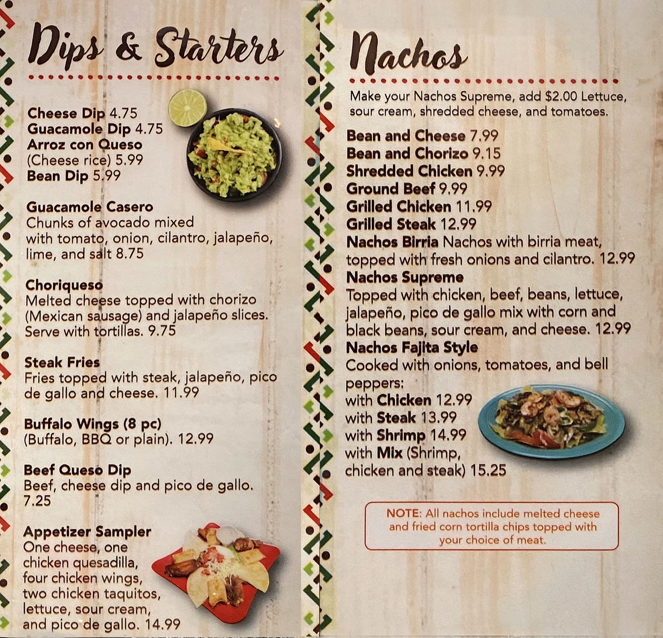 Arandas menu