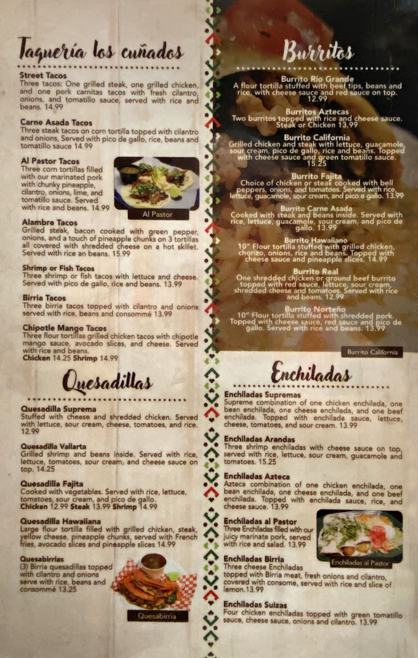 Arandas menu