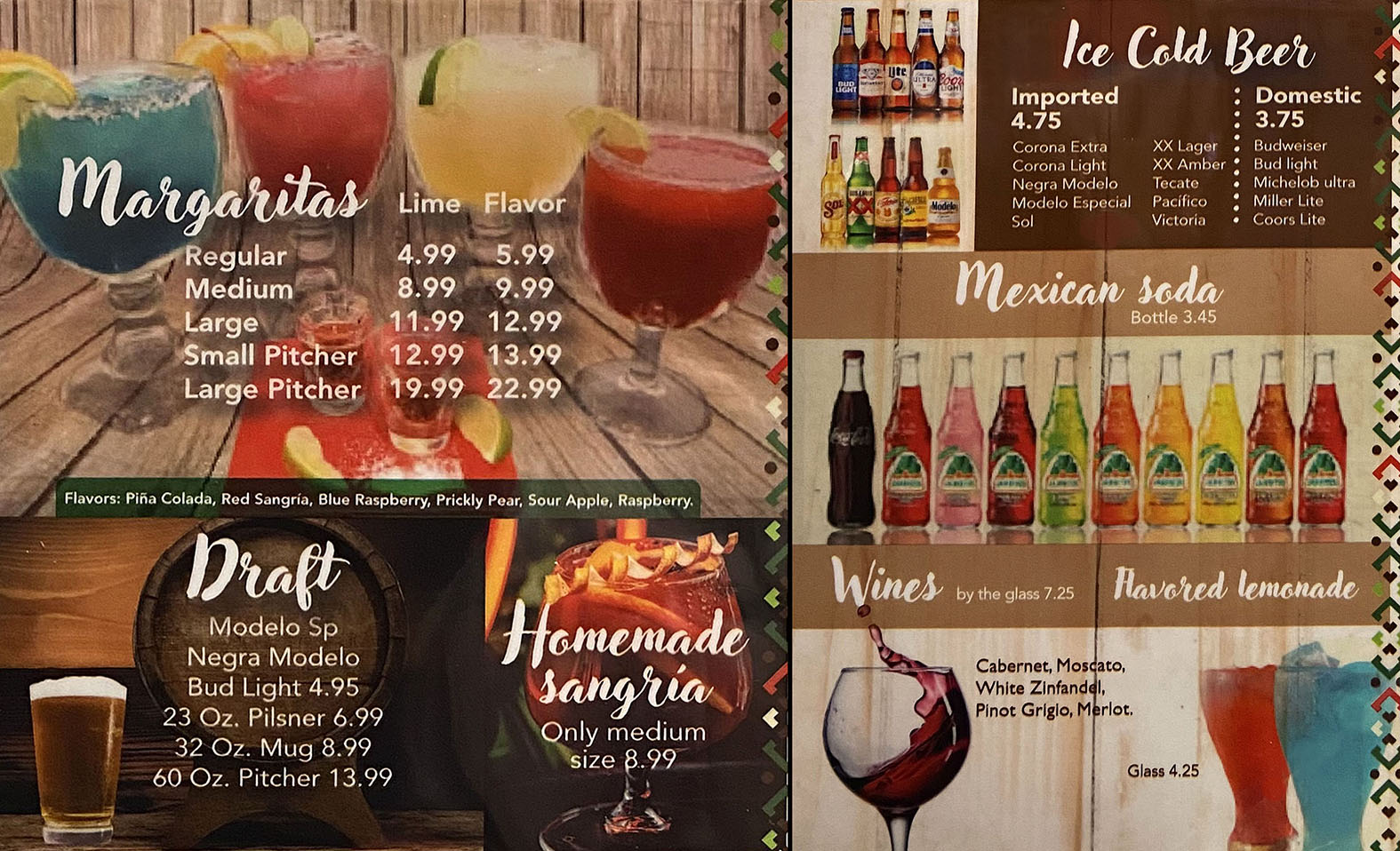 Arandas drink menu